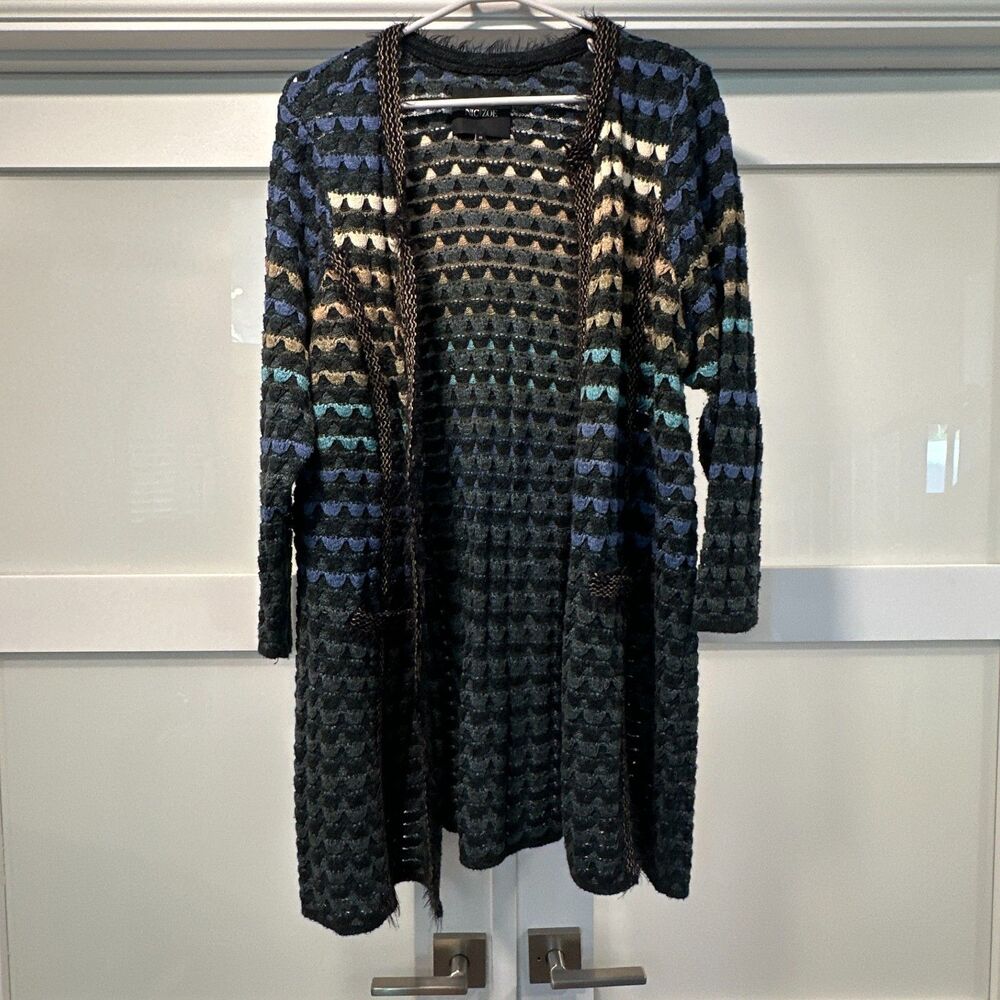NIC+ZOE Shaded Waves Open Front Scalloped Textured Knit Cardigan Jacket 3X